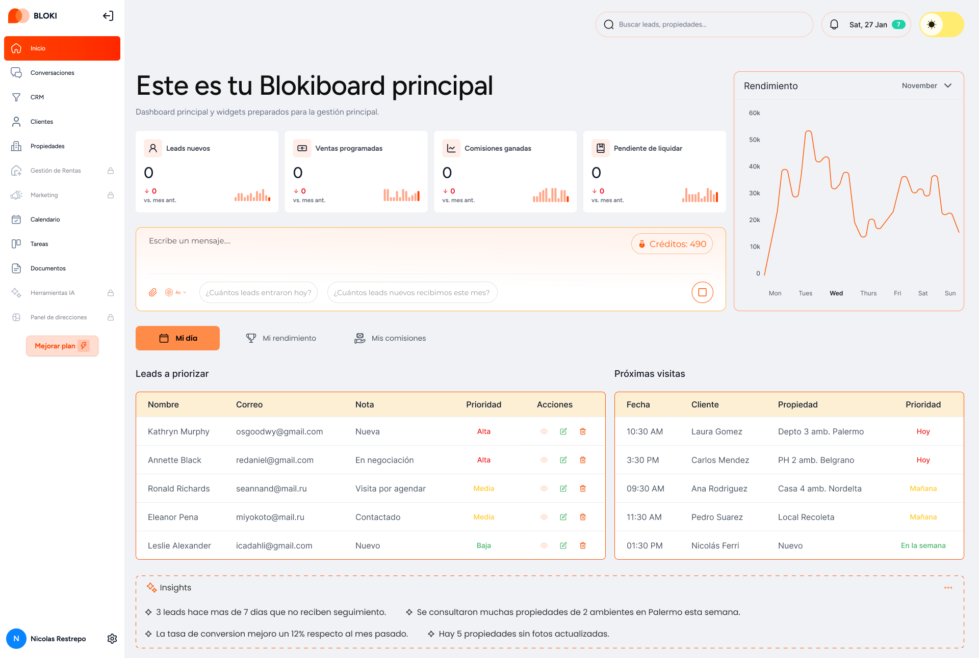 Blokiboard principal - Panel de gestión Bloki